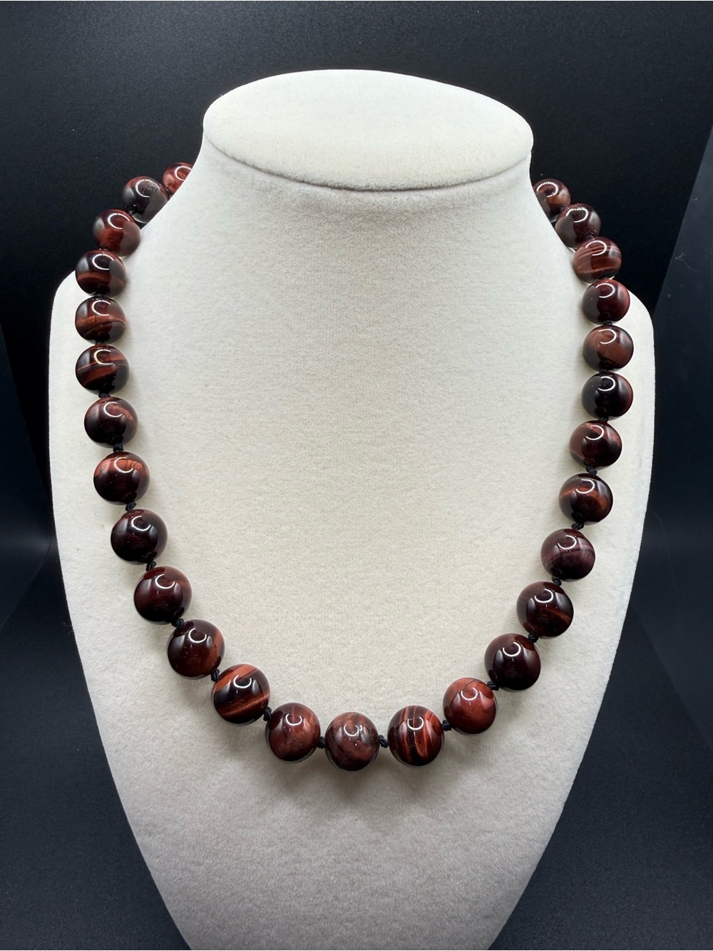 Red Tigers Eye Silk Knotted Necklace